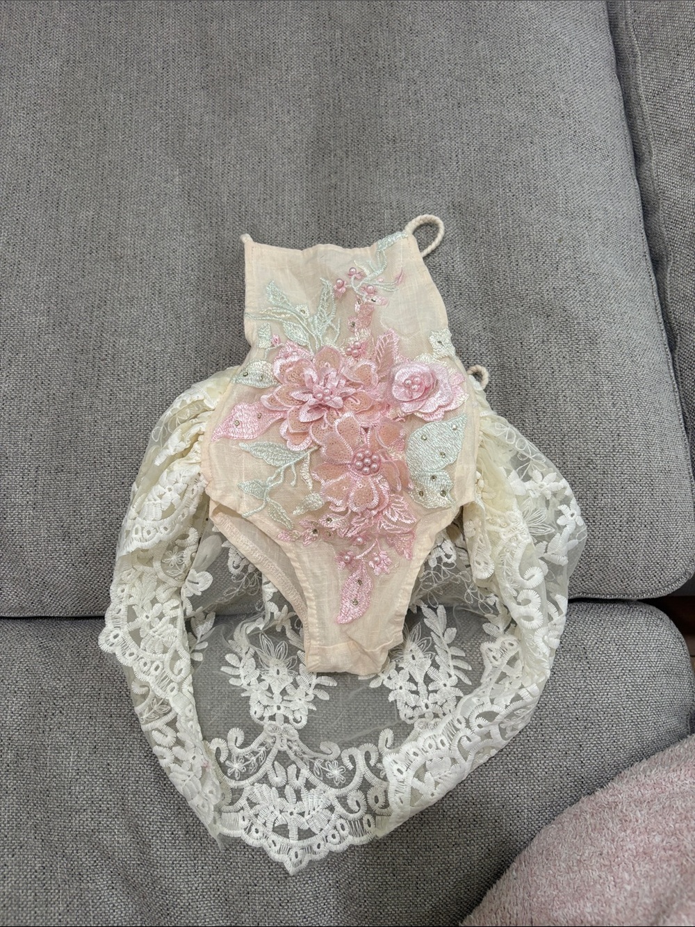 Delicate Pink & Cream Lace One-Piece for baby size 3 mo